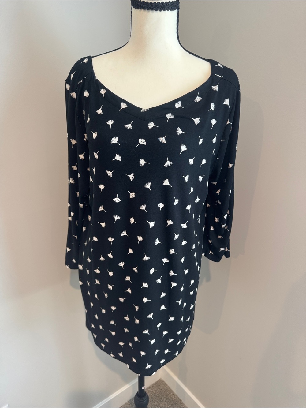 J. Jill Black Tunic with White Floral Print